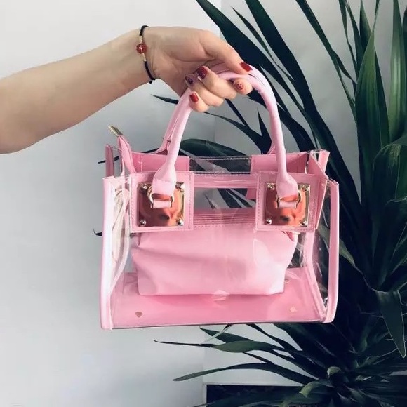 Pink 2 in 1 Clear PVC Bag w/ Makeup Pouch - Picture 5 of 12